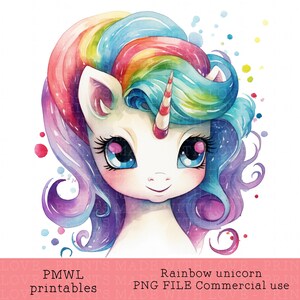 Rainbow Unicorn Bright Clipart Fantasy Art Magical Sublimation Image PNG File Commercial Use Instant Download  Rainbow