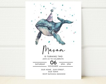 Editable Whale Birthday Invitation, Under The Sea Party (Digital Printable)