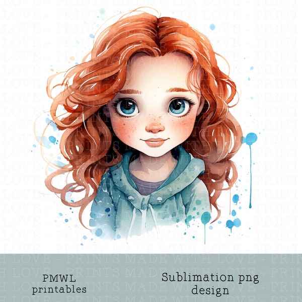 Ginger haired girl clipart png file redhead sublimation design card making scrapbooking badges fashion girl design small commercial use