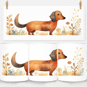 Dackel welpe 11 Unzen Becher Wrap Sublimation Design Bild Becher Wrap Wurst Hund Dackel Hund Dachs Doxie Aquarell kleine kommerzielle Nutzung