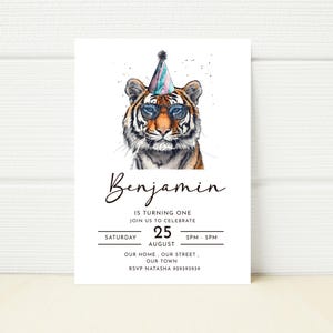 Tiger Safari Birthday Party Invitation Template Digital Electronic Invite Printable Editable Jungle Wild One 1st 2nd 3rd 4th 5th 6th 7th