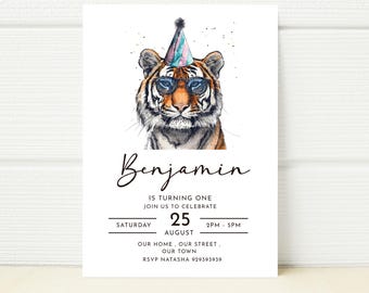 Tiger Safari Birthday Invitation, Jungle Theme (Digital)