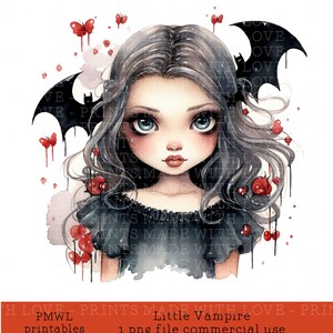 Petites chauves-souris vampires Image de sac de friandises Clipart Halloween fabrication de cartes Sublimation Mugs T-shirts Aquarelle PNG à téléchargement commercial