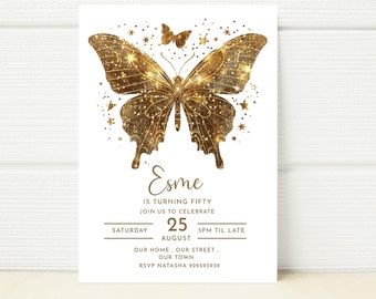 Gold Glitter Butterfly Birthday Invitation, Editable Mobile Invite (Digital)