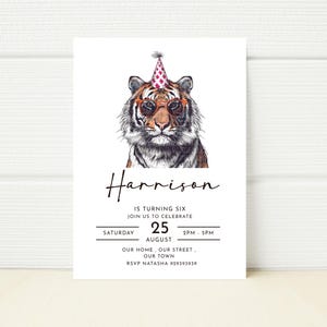 Tiger Safari Birthday Party Invitation Template Digital Electronic Invite Printable Editable Jungle Wild One 1st 2nd 3rd 4th 5th 6th 7th