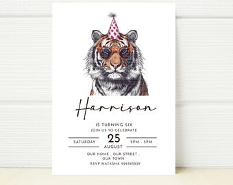 Tiger Birthday Invitation Template, Jungle Safari Party (Digital)