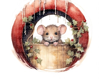 Weihnachten Maus in Loch Clipart Sublimation Card Making Scrapbooking Holly Strumpf Haus Weihnachten Clipart Bild kleine kommerzielle Nutzung