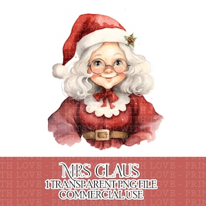 Mrs Claus Retrato Natal Clipart Arquivo digital Pequeno uso comercial Clipart de Natal Clipart festivo Imagens de Natal com óculos png