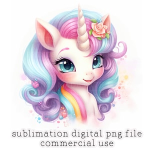 Rainbow Unicorn Cute Kawaii Clipart Sublimation  Card Making Badge Cake Toppers Digital Download PNG and JPG Instant Download pastel clipart