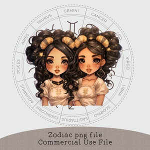 Zwillinge Clipart Design Datei Sternzeichen Mädchen Geburtstag Sublimation Design Karte machen Bild Aufkleber Becher Abzeichen Mai Juni Geburtstag Sternzeichen png