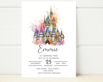Rainbow Princess Castle Birthday Invitation (Editable Digital E-Invite)