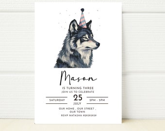 Wolf Birthday Invitation Template, Wild Party E-vite (Digital Download)