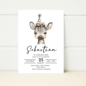 Zebra-Geburtstagsfeier Wald einladen Wild Phone Digital bearbeitbare E Einladung Mobile einladen Textnachricht Printable Download Jungle Baby