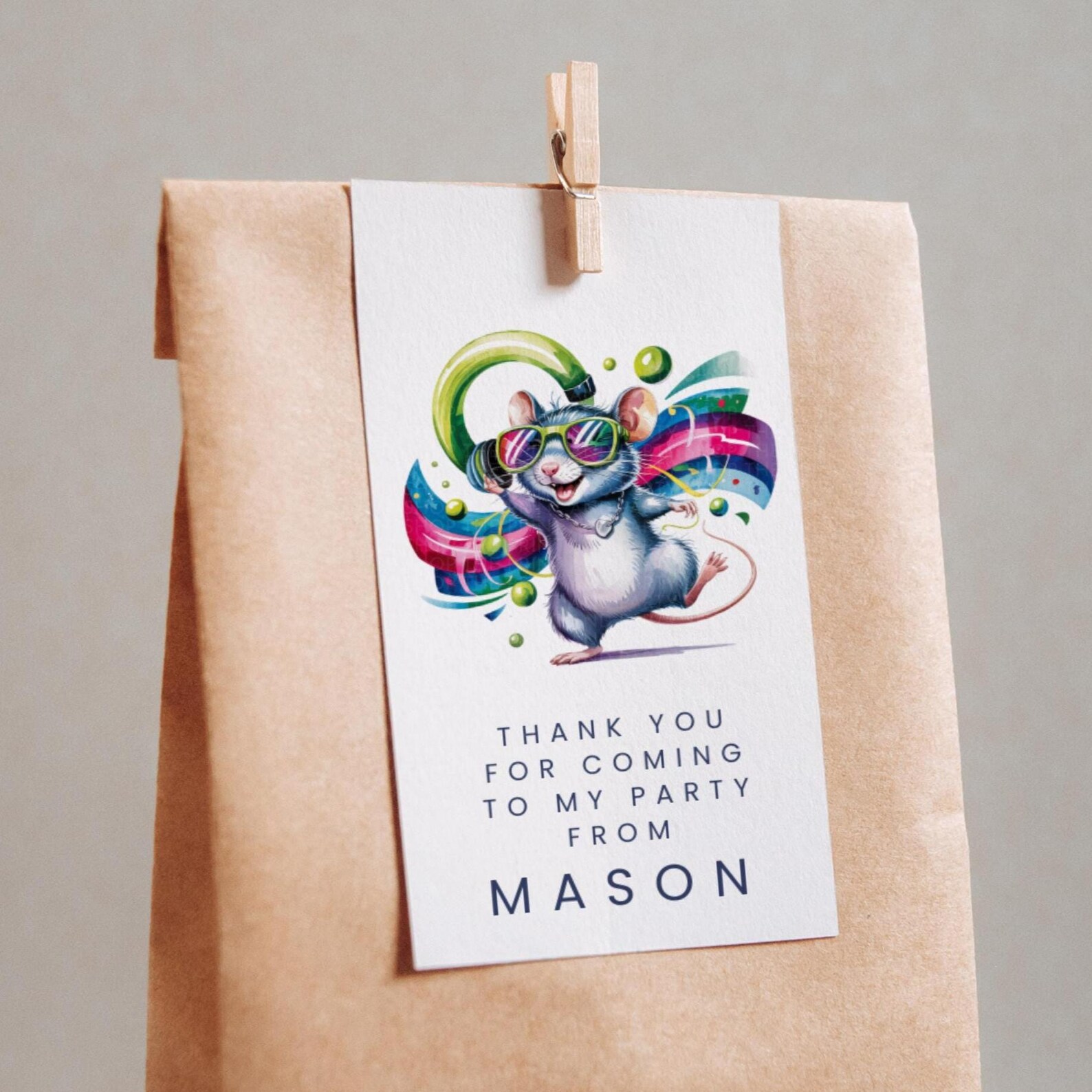 Disco Rat Birthday Thank You Tags, Editable Template (digital Download ...