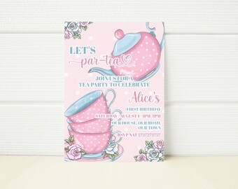 Tea Party Birthday Invitation Editable Party Invite Template Digital Invite Birthday Party Girls Birthday First Birthday 2nd 3rd 4th pi30