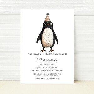 Penguin Birthday party invite Swim party Picnic Garden Party Magical Birthday Invitation Editable Template Printable Digital E Invite