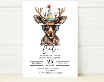Moose Birthday Invitation, Wild Forest Theme (Digital Download)