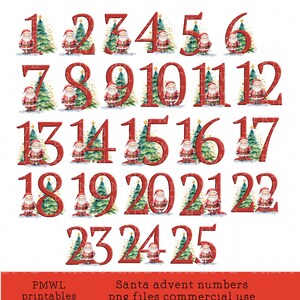 Christmas Advent Numbers 1-25, Santa & Tree Clipart (digital Download ...