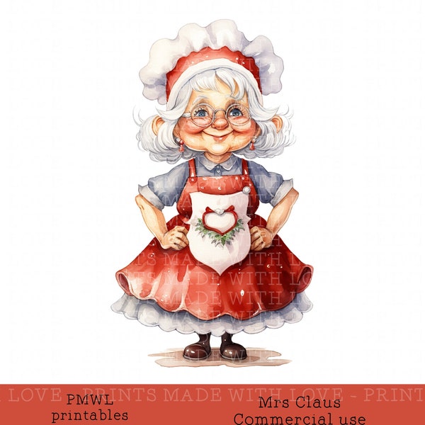 Mrs Claus Clipart Digital File Small Commercial Use Christmas Clipart Festive Clipart Christmas Images with glasses