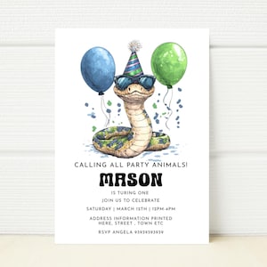 Invitation de fête d'anniversaire serpent reptile modifiable, téléphone numérique E, invitation mobile, message texte, téléchargement imprimable Safari jungle sauvage