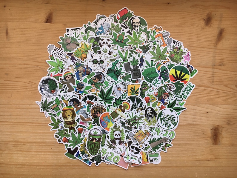cannabis stickers cool ganja Lot of weed stickers hemp leaves cannabis leaves funny drawings and characters fun