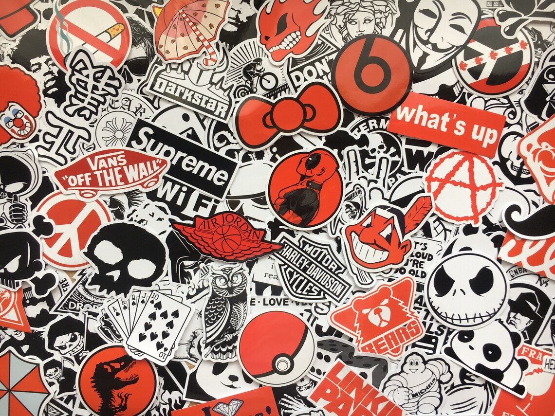 Lot of red and black stickers black and red vinyl sticker Etsy