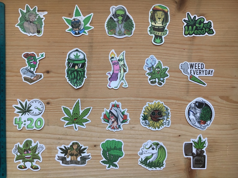 cannabis stickers cool ganja Lot of weed stickers hemp leaves cannabis leaves funny drawings and characters fun
