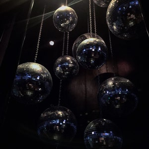 mirror balls, new year&#39;s eve, party, disco, club, photo, print, modern, minimalist, lights, night, dark,  abstract, photography