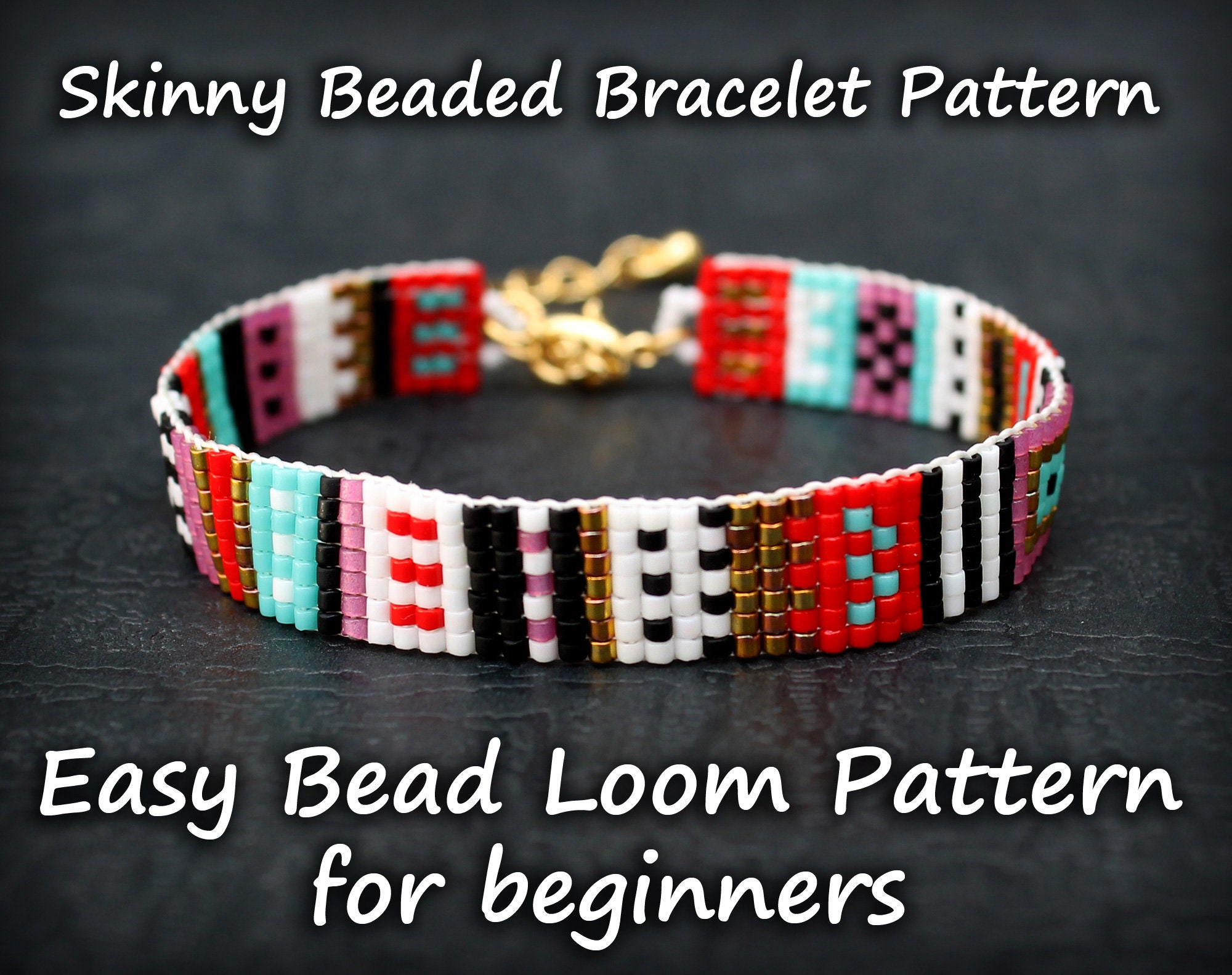 Easy beading pattern for beginner Skinny beaded bracelet Etsy