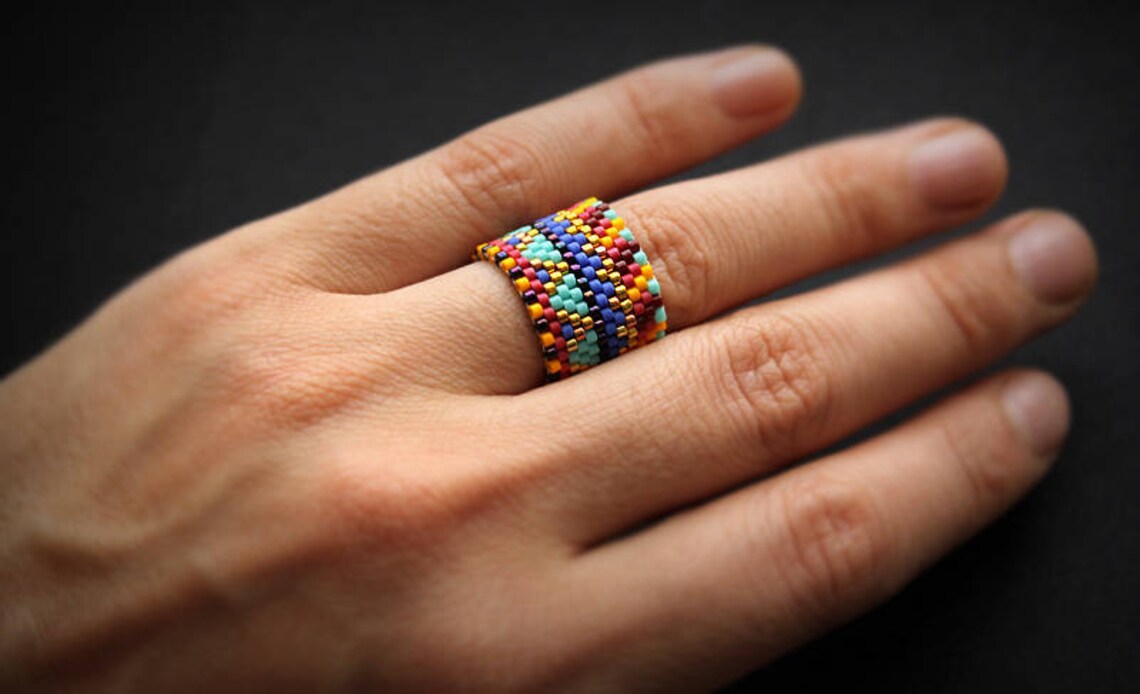Peyote ring pattern Wide beaded ring pattern Seed bead ring Etsy