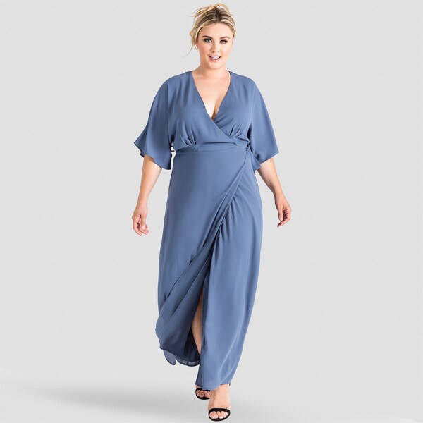Plus Size Olivia Smoke Grey Kimono Wrap Maxi Dress main image 0