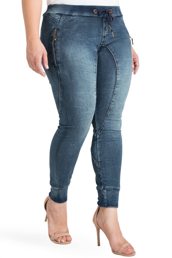 Standards & Practices Women Plus Size Drawstring Denim Knit Jogger Jeans, Stretch  Jeans, Legging Jeans, Jeggings, Pull on Pants 