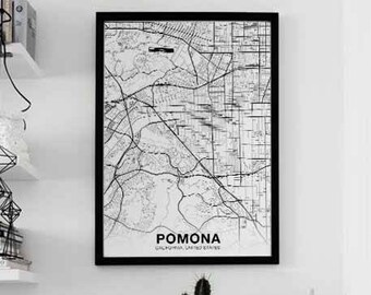 POMONA California CA USA map poster black white Hometown City Print Modern Home Decor Office Decoration Wall Art Dorm Bedroom Gift