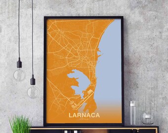 LARNACA Cyprus map poster color Hometown City Print Modern Home Decor Office Decoration Wall Art Dorm Bedroom Gift