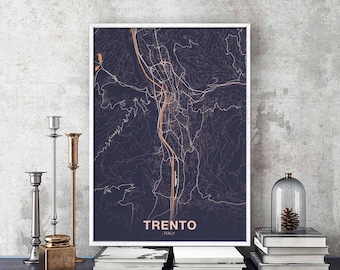 TRENTO Italy map poster color Hometown City Print Modern Home Decor Office Decoration Wall Art Dorm Bedroom Gift