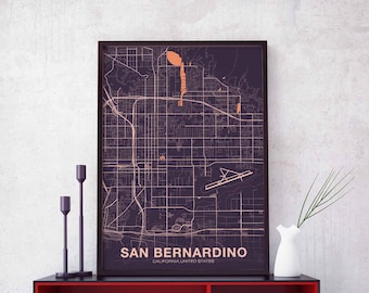 SAN BERNARDINO Texas TX usa map poster color Hometown City Print Modern Home Decor Office Decoration Wall Art Dorm Bedroom Gift