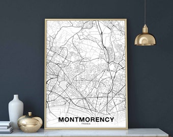 MONTMORENCY France map poster black white Hometown City Print Modern Home Decor Office Decoration Wall Art Dorm Bedroom Gift