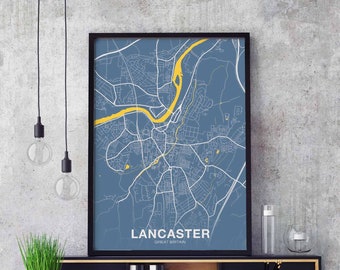 LANCASTER Great Britain UK map poster color Hometown City Print Modern Home Decor Office Decoration Wall Art Dorm Bedroom Gift