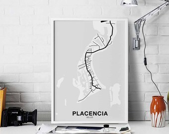 PLACENCIA Belize map poster black white Hometown City Print Modern Home Decor Office Decoration Wall Art Dorm Bedroom Gift