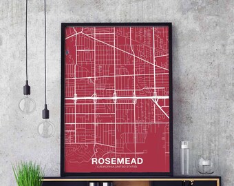 ROSEMEAD California CA USA poster color Hometown City Print Modern Home Decor Office Decoration Wall Art Dorm Bedroom Gift