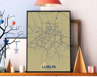 LUBLIN Poland map poster color Hometown City Print Modern Home Decor Office Decoration Wall Art Dorm Bedroom Gift