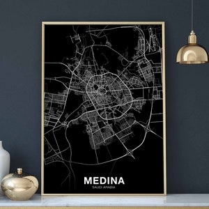 MEDINA Saudi Arabia map poster black white Hometown City Print Modern Home Decor Office Decoration Wall Art Dorm Bedroom Gift