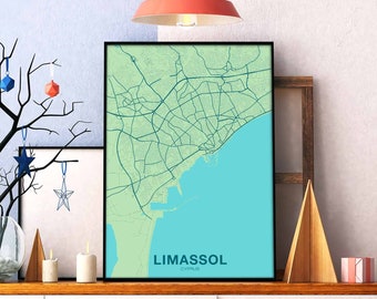 LIMASSOL Cyprus map poster color Hometown City Print Modern Home Decor Office Decoration Wall Art Dorm Bedroom Gift
