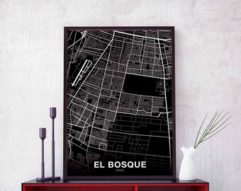 EL BOSQUE Chile map poster black white Hometown City Print Modern Home Decor Office Decoration Wall Art Dorm Bedroom Gift