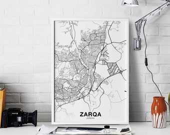ZARQA Jordan map poster black white Hometown City Print Modern Home Decor Office Decoration Wall Art Dorm Bedroom Gift