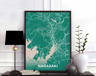 NAGASAKI Japan map poster color Hometown City Print Modern Home Decor Office Decoration Wall Art Dorm Bedroom Gift