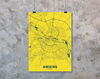 AMIENS France map poster colors Hometown City Print Modern Home Decor Office Decoration Wall Art Dorm Bedroom Gift