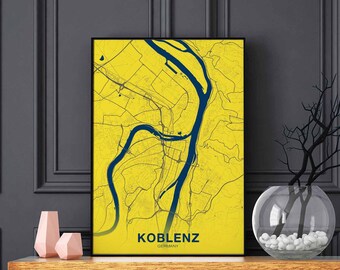 KOBLENZ Germany map poster color Hometown City Print Modern Home Decor Office Decoration Wall Art Dorm Bedroom Gift