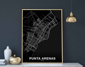 PUNTA ARENAS Chile map poster black white Hometown City Print Modern Home Decor Office Decoration Wall Art Dorm Bedroom Gift