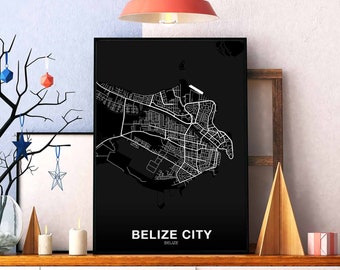 BELIZE CITY Belize map poster black white Hometown City Print Modern Home Decor Office Decoration Wall Art Dorm Bedroom Gift